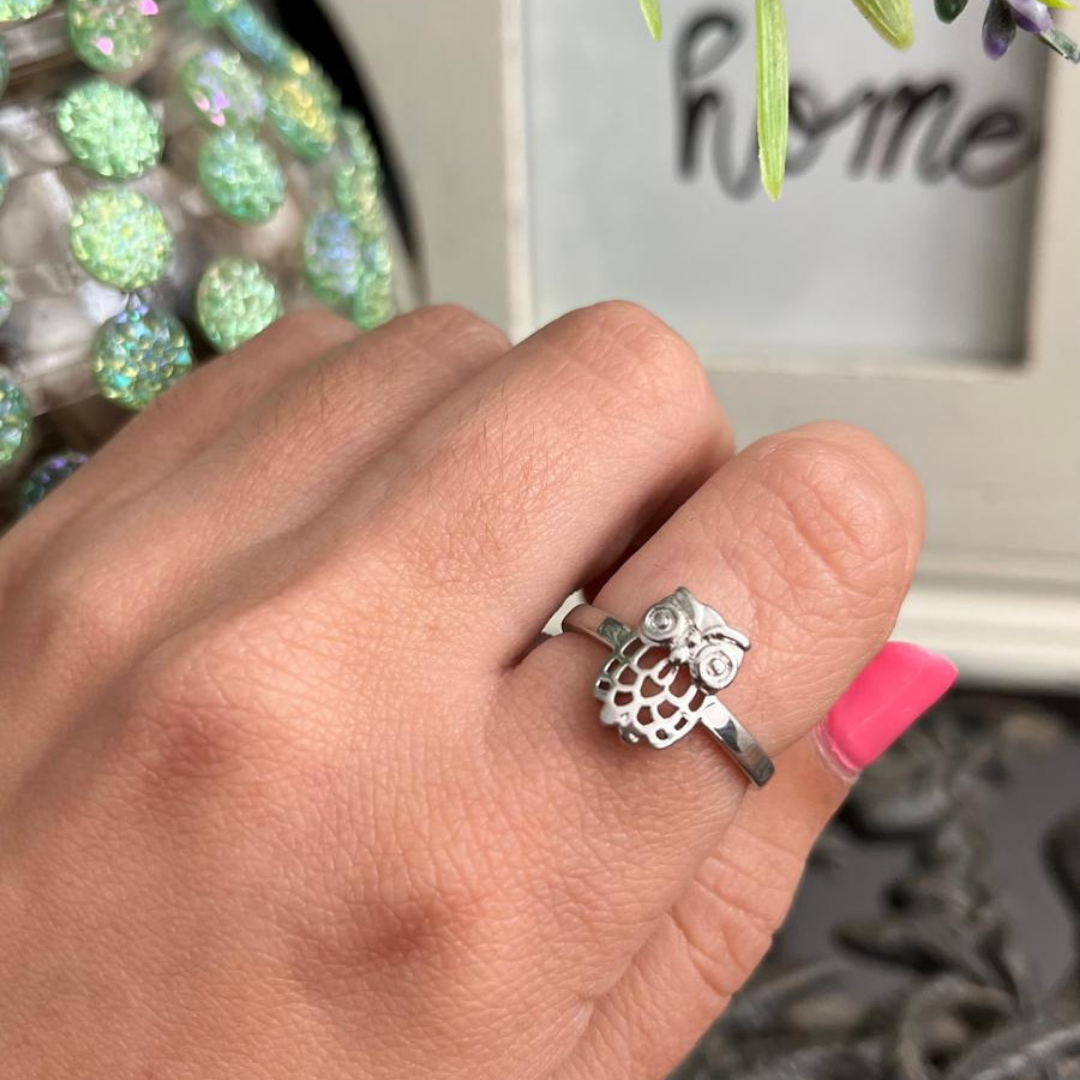 Anillo Búho Plateado Metal