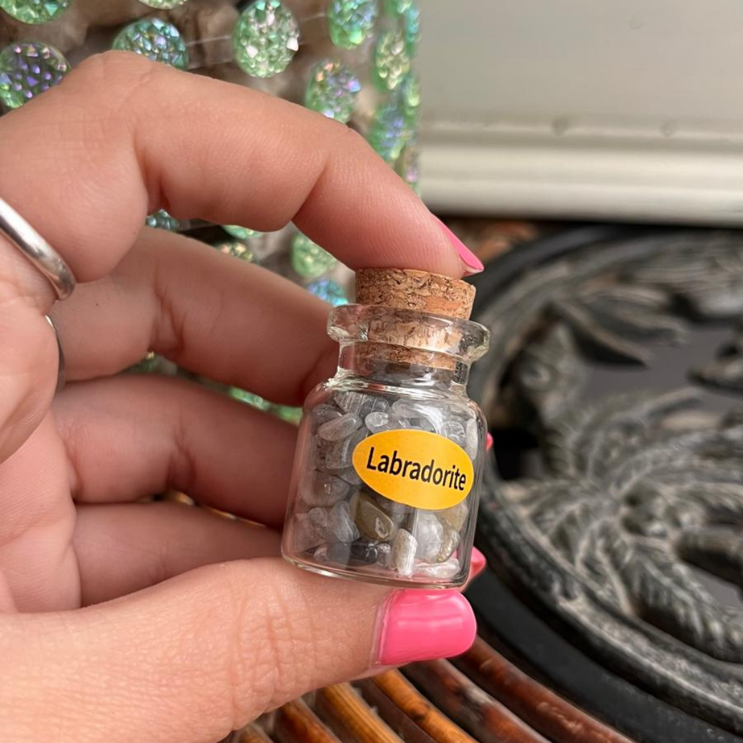 Frasco con Chips de Labradorita