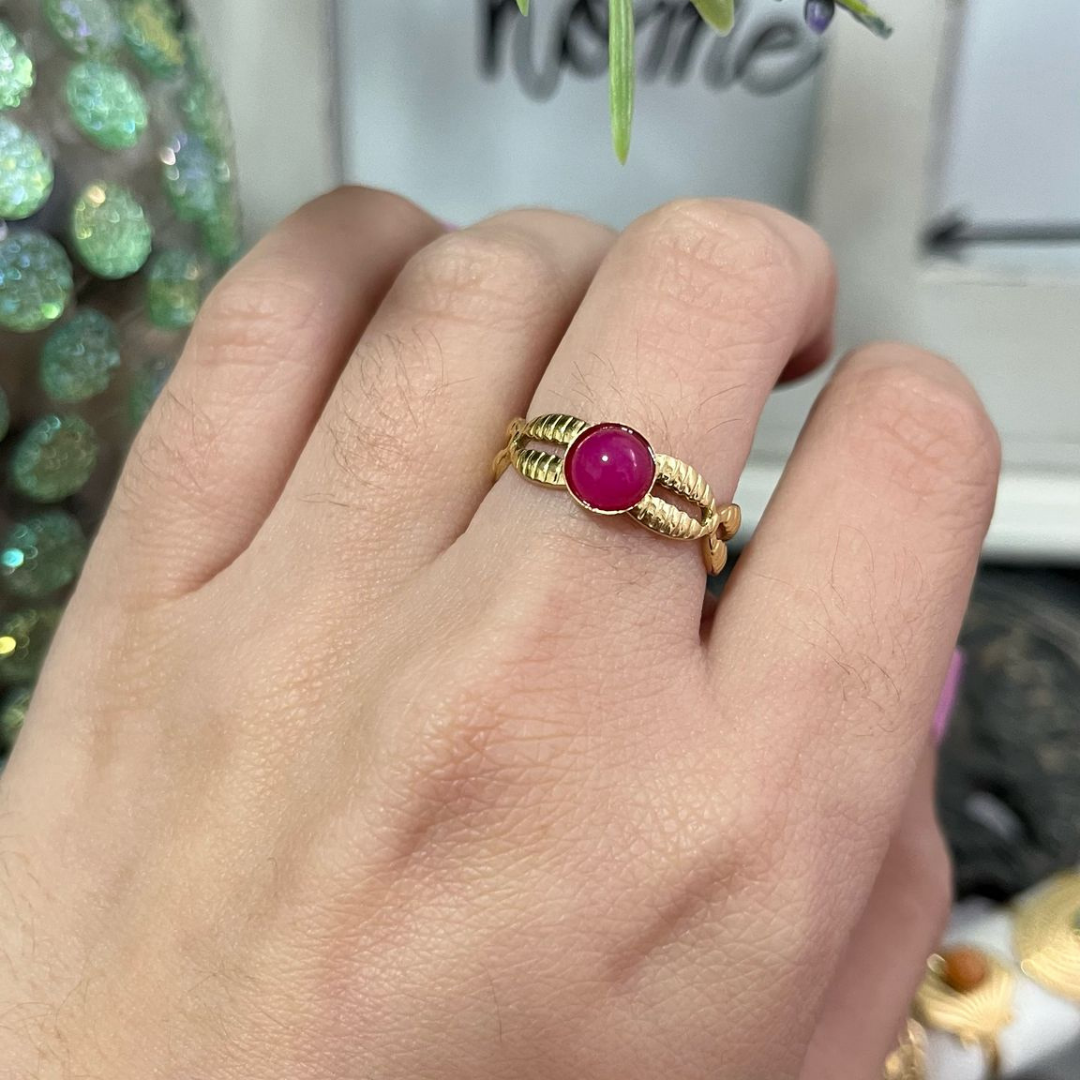 Anillo Ágata Fucsia Acero (Ajustable)