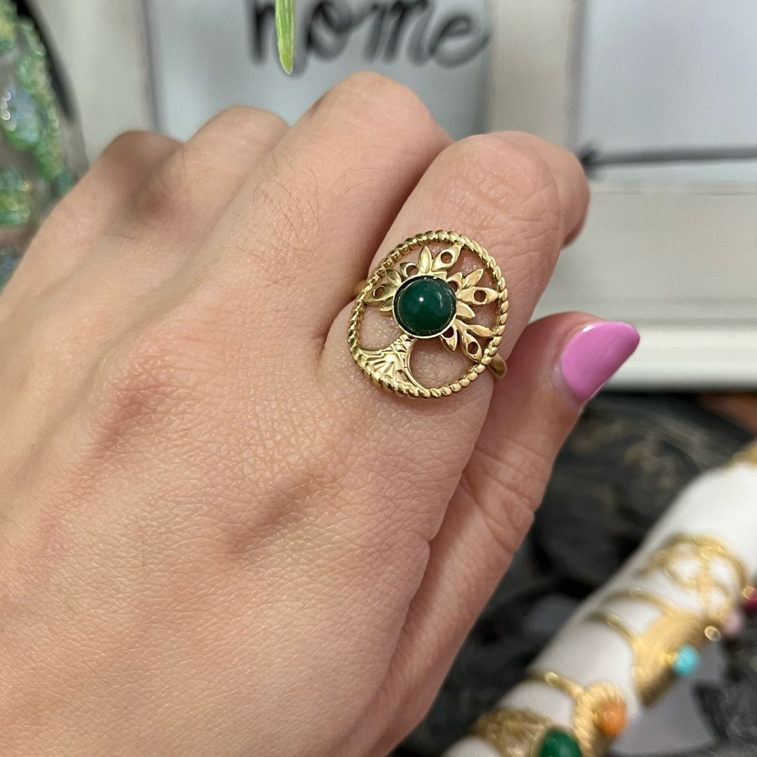 Anillo Ágata Verde Acero (Ajustable)