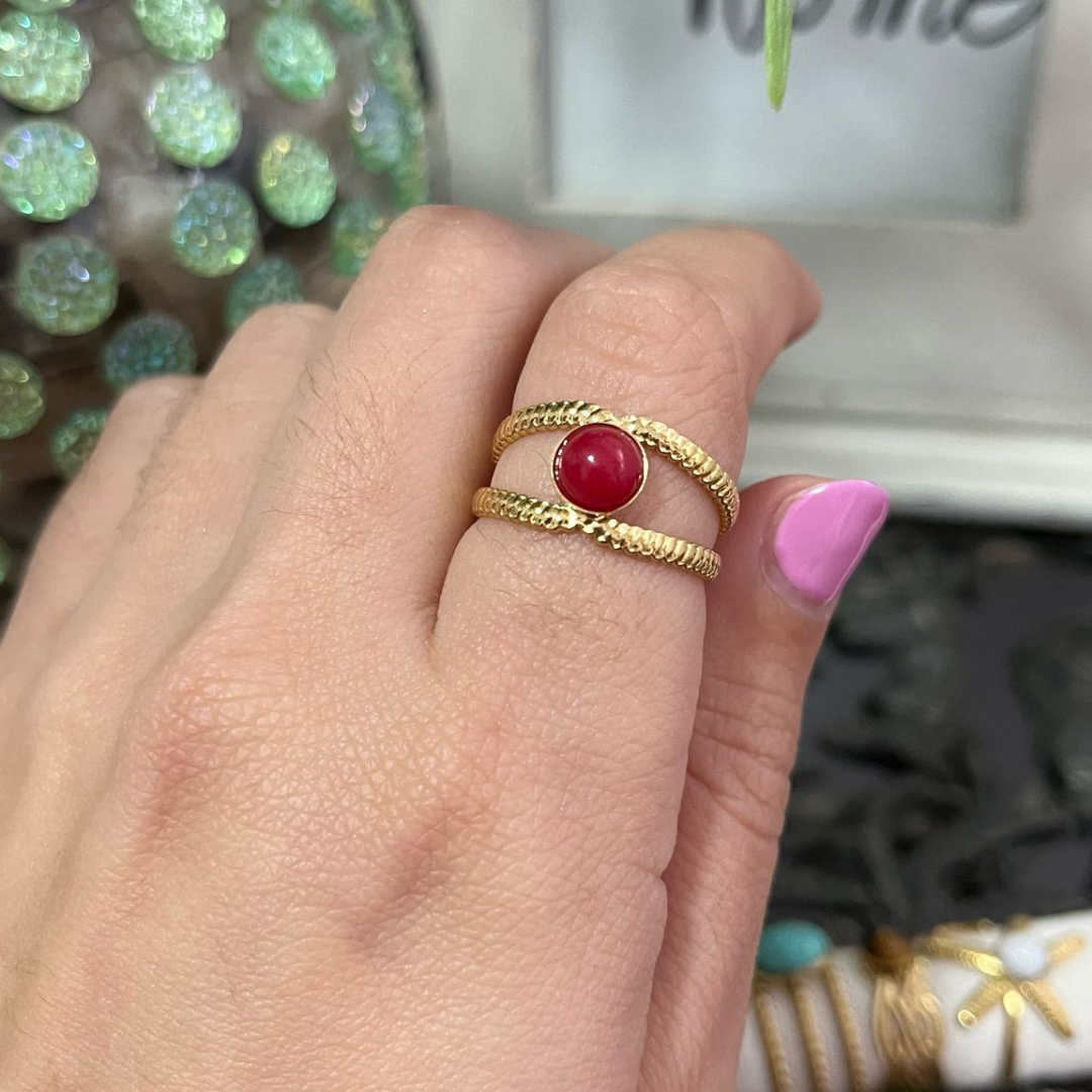 Anillo Ágata Roja Acero (Ajustable)