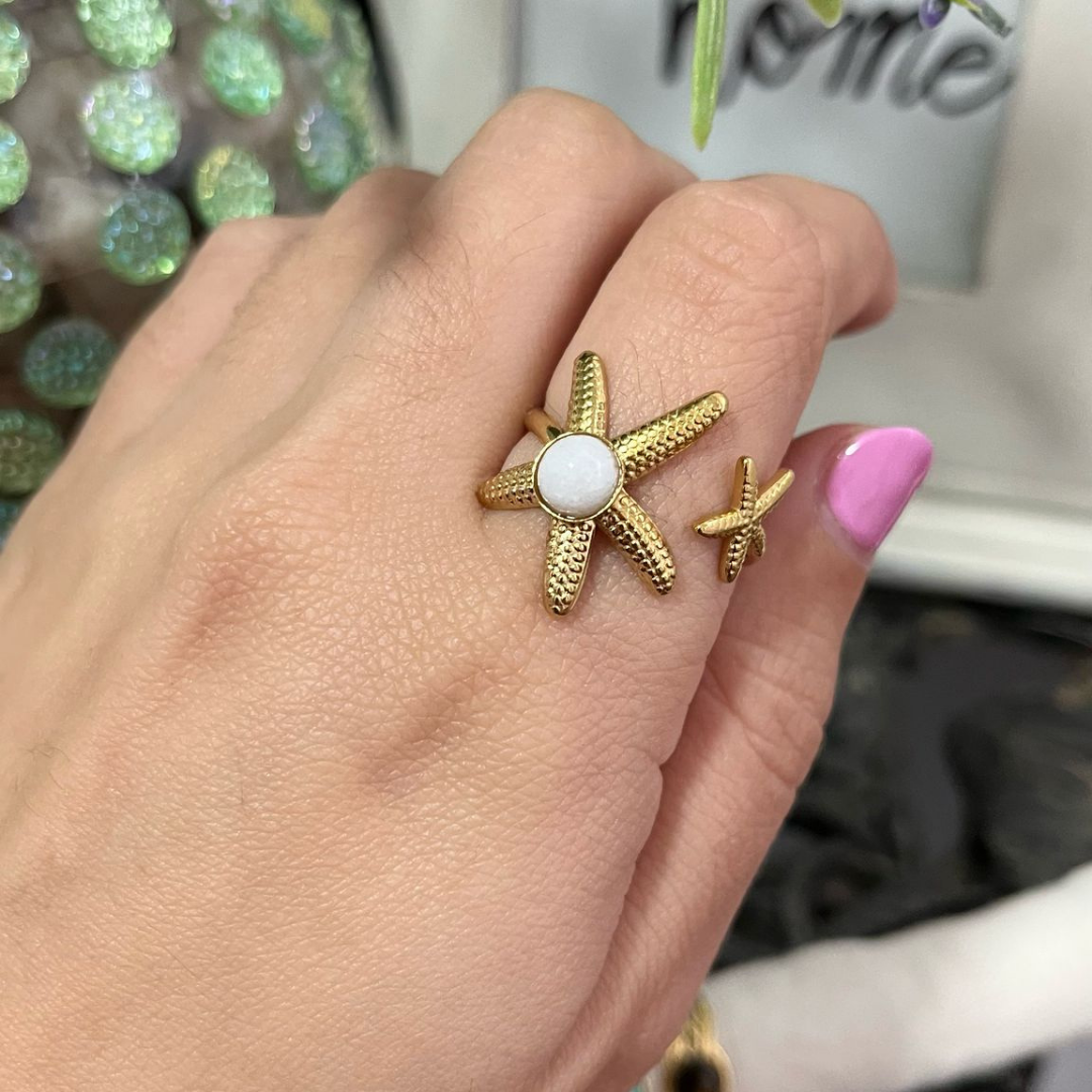 Anillo Cuarzo Blanco Acero (Ajustable)