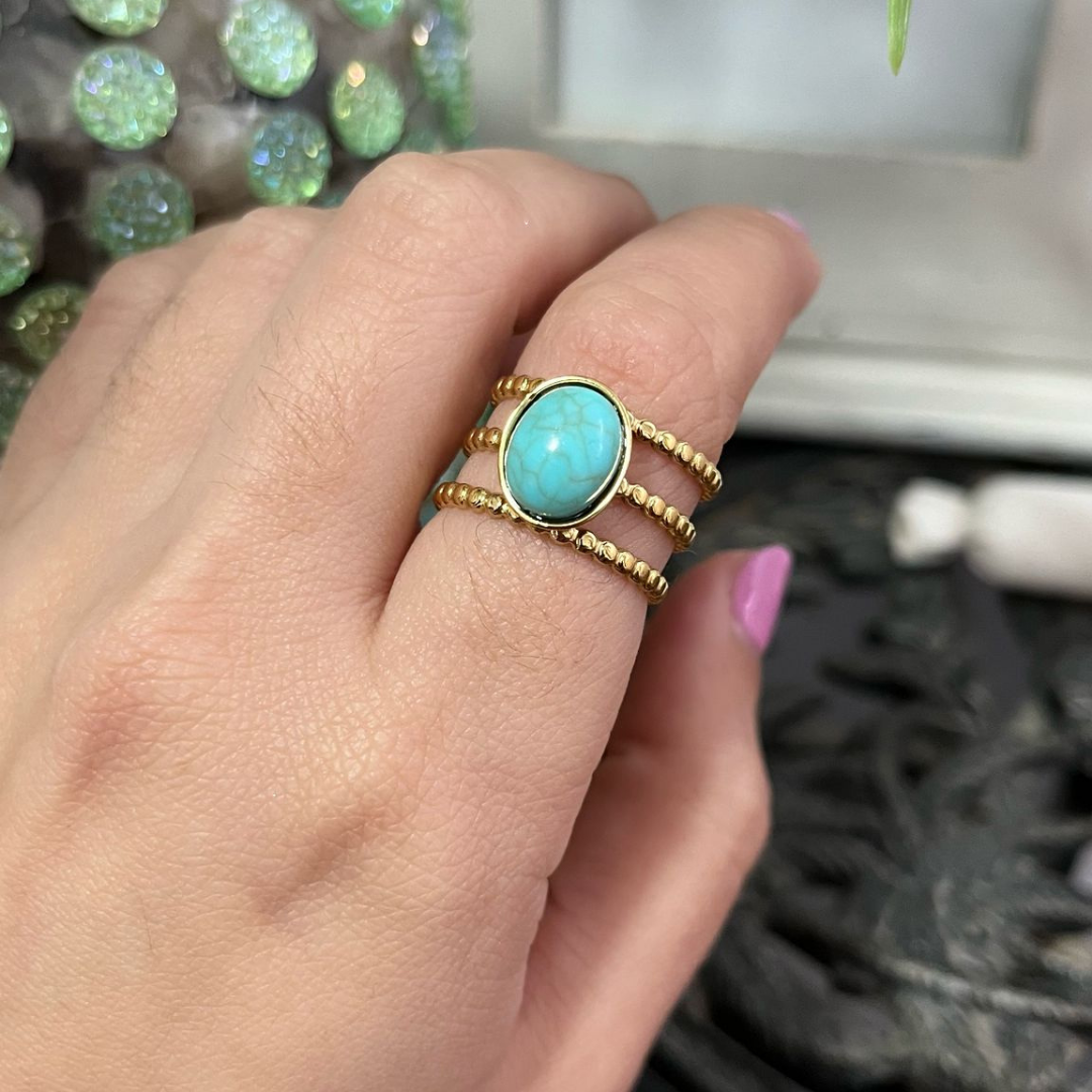Anillo Turquesa Natural Acero (Ajustable)