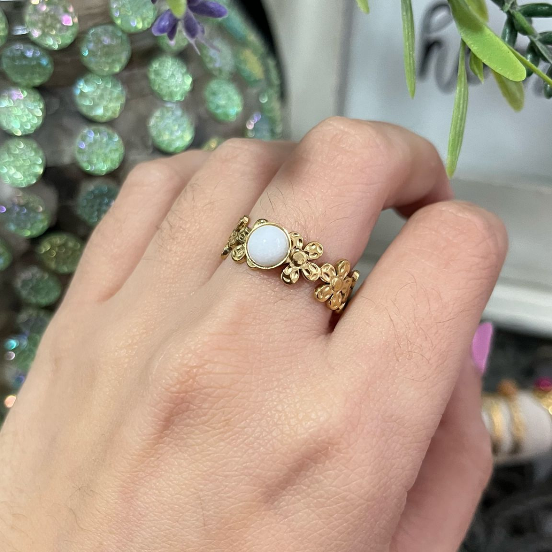 Anillo Cuarzo Blanco Acero (Ajustable)