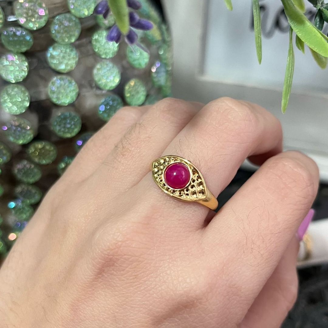 Anillo Ágata Fucsia Acero (Ajustable)