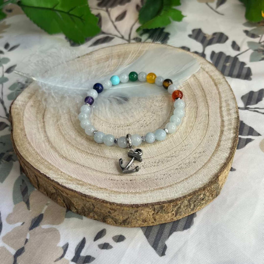 Pulsera Agua Marina 7 Chakras 6mm