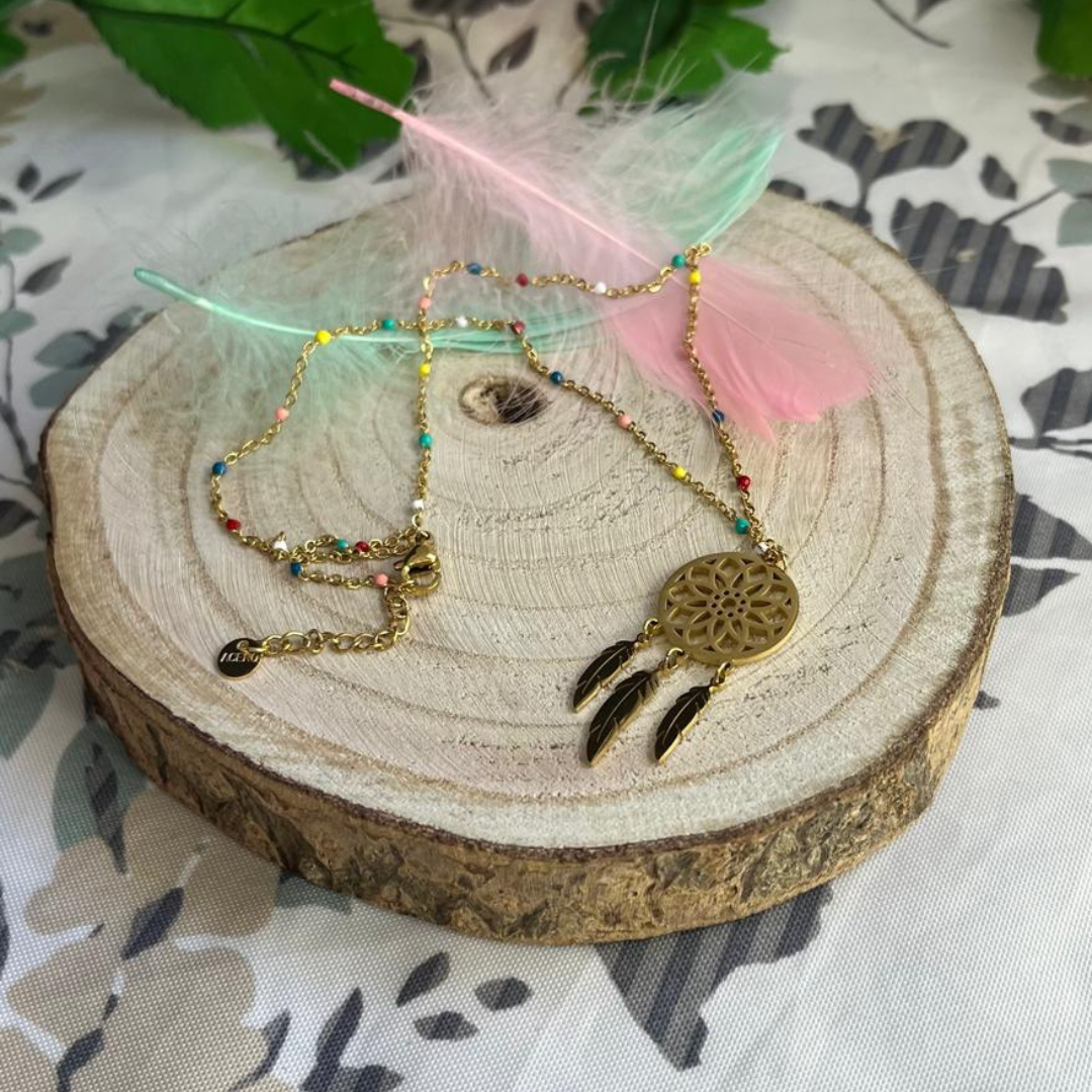 Collar Atrapa Sueños Dorado Acero