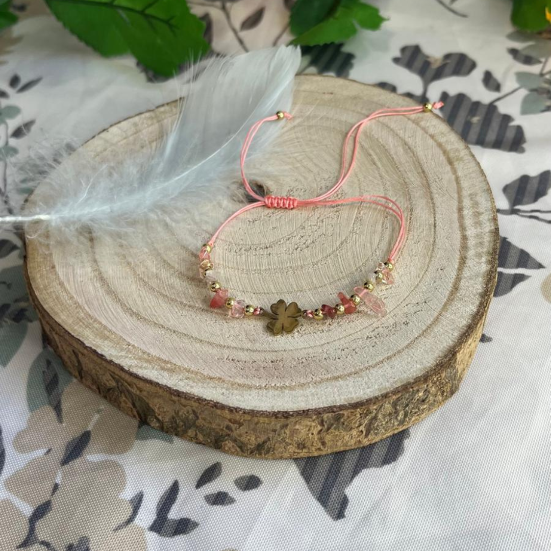 Pulsera Cuarzo Fresa Trébol