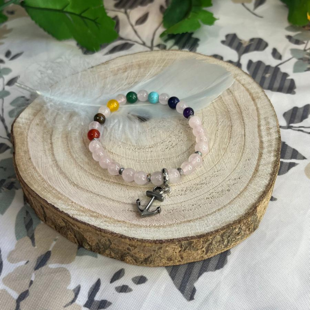 Pulsera Cuarzo Rosa 7 Chakras 6mm
