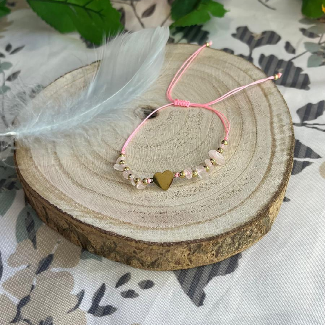 Pulsera Cuarzo Rosa Corazón