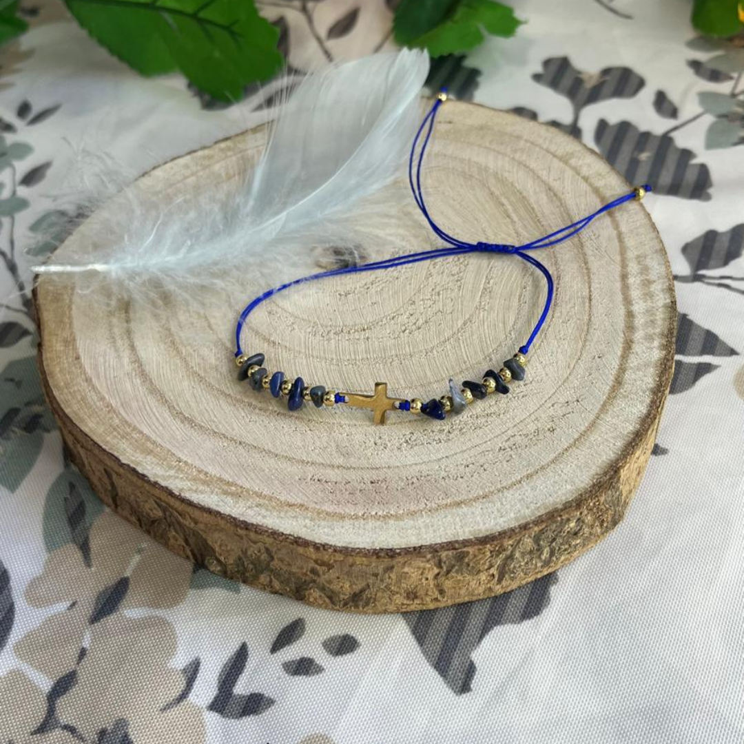 Pulsera Lapislázuli Cruz