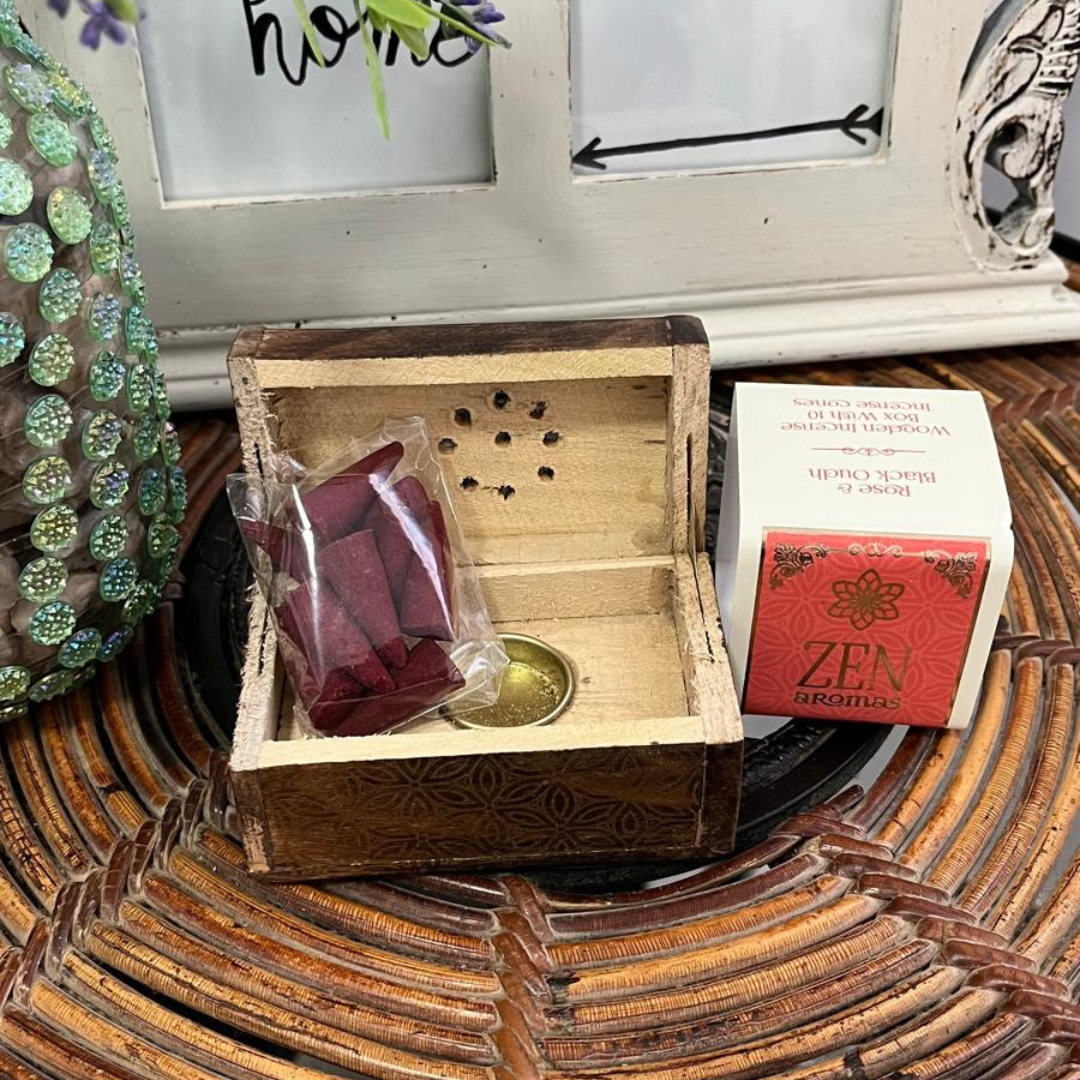 Quemador de Conos de Incienso Rosa y Madera