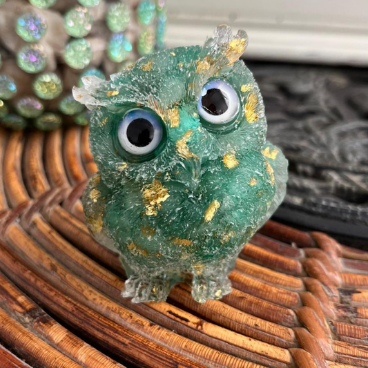 Búho Suerte Dorado(Aventurina Verde Oro)