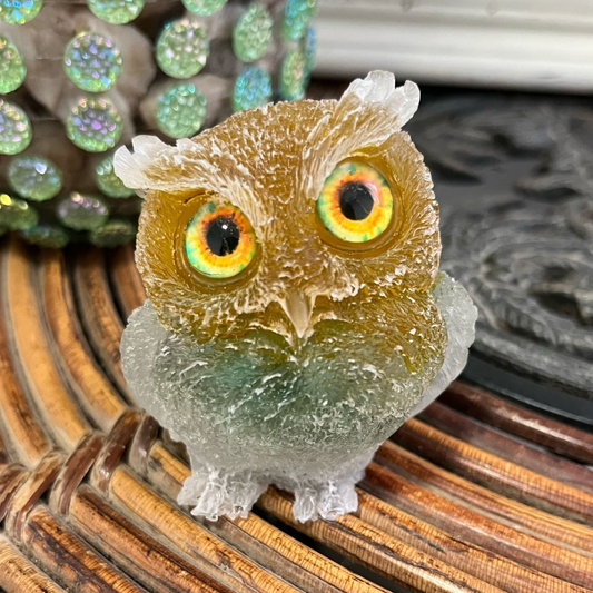 Búho de la Abundancia (Citrino, Aventurina Verde y Cuarzo Blanco)