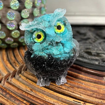 Búho del Equilibrio (Turquesa natural, Ónix y Ágata negra)