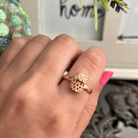 Anillo Búho Oro Rosa Metal