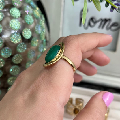Anillo Ágata Verde Acero (Ajustable)