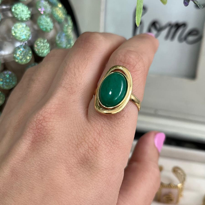Anillo Ágata Verde Acero (Ajustable)