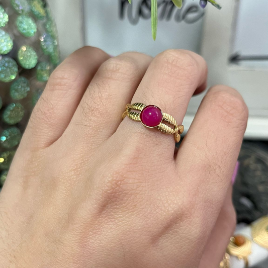 Anillo Ágata Fucsia Acero (Ajustable)
