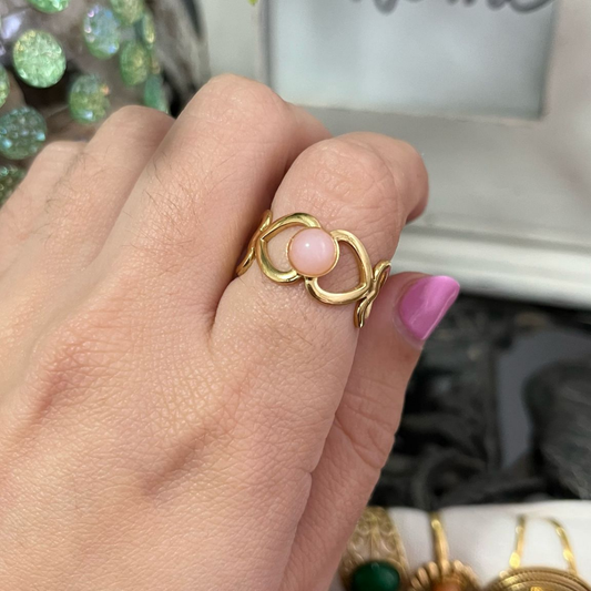 Anillo Cuarzo Rosa Acero (Ajustable)
