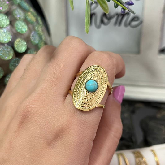 Anillo Turquesa Natural Acero (Ajustable)