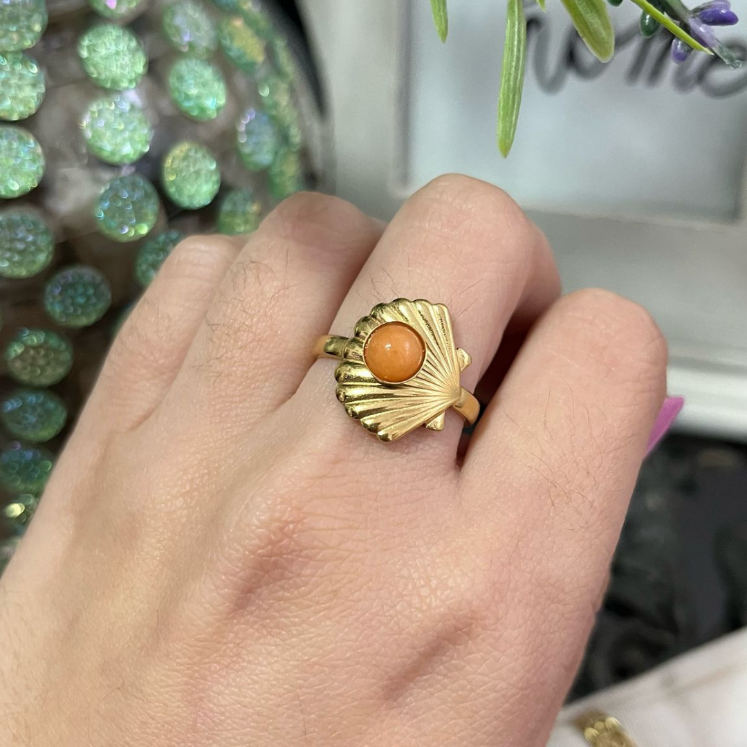 Anillo Ágata Naranja Acero (Ajustable)