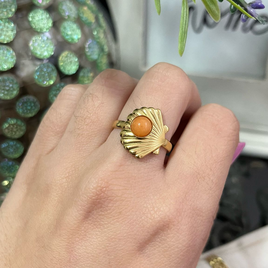 Anillo Ágata Naranja Acero (Ajustable)