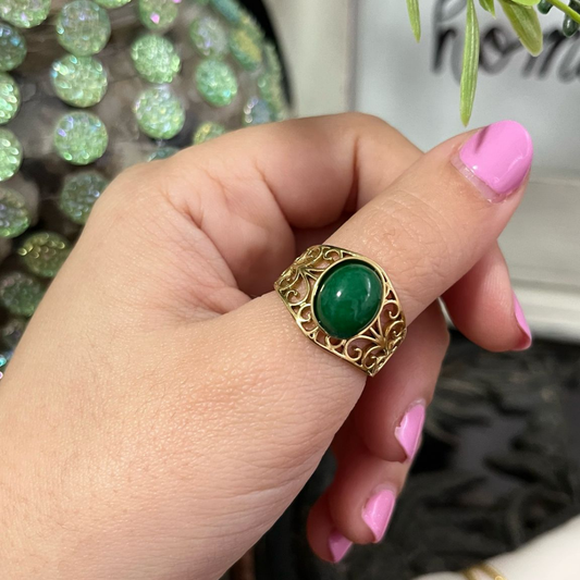 Anillo Ágata Verde Acero (Ajustable)