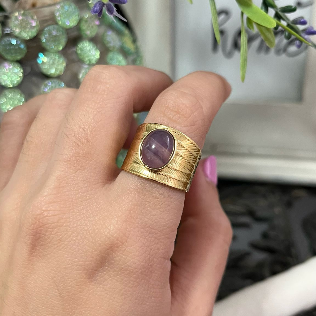 Anillo Amatista Acero (Ajustable)