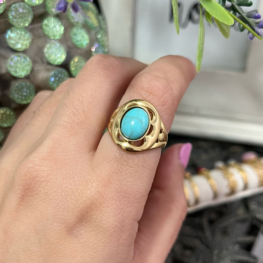 Anillo Turquesa Natural Acero (Ajustable)