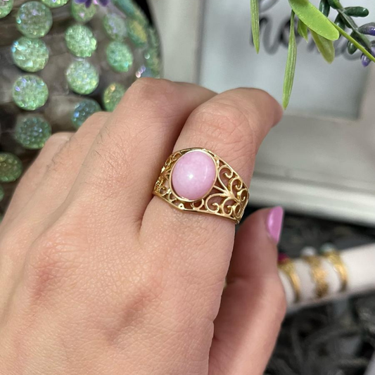 Anillo Cuarzo Rosa Acero (Ajustable)