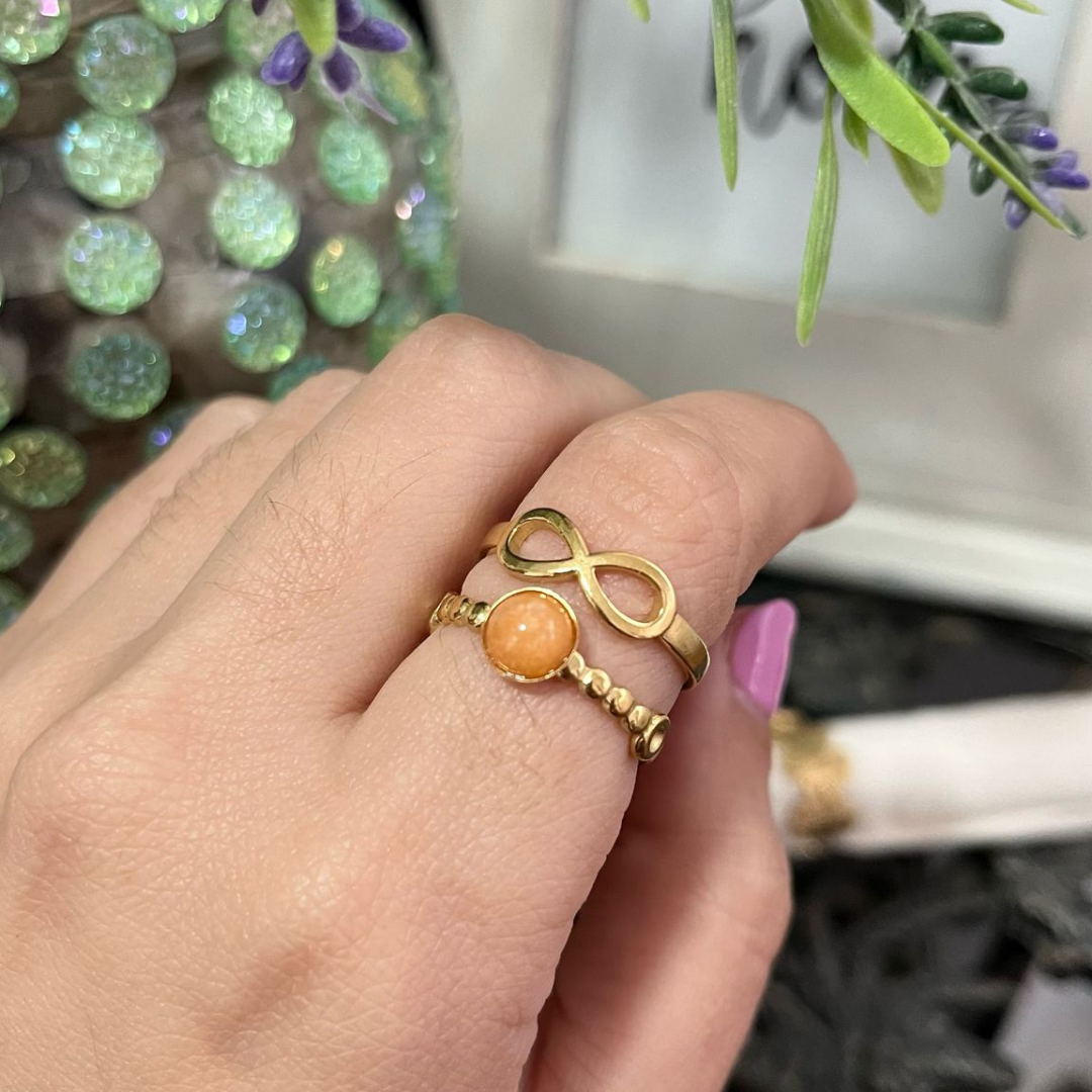Anillo Ágata Naranja Acero (Ajustable)