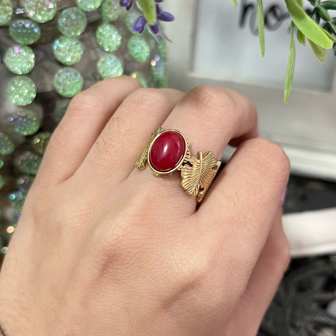 Anillo Ágata Roja Acero (Ajustable)