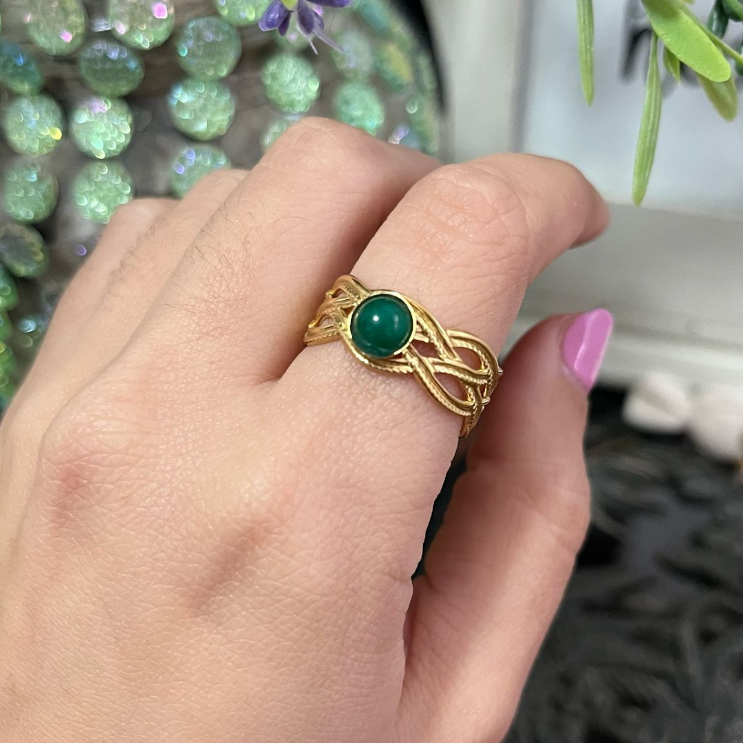 Anillo Ágata Verde Acero (Ajustable)