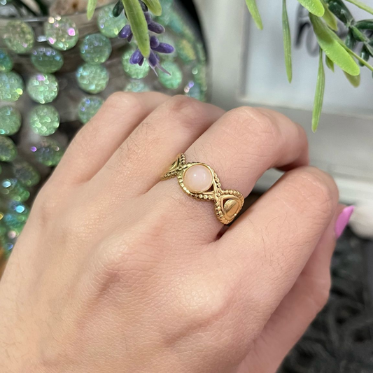 Anillo Cuarzo Rosa Acero (Ajustable)