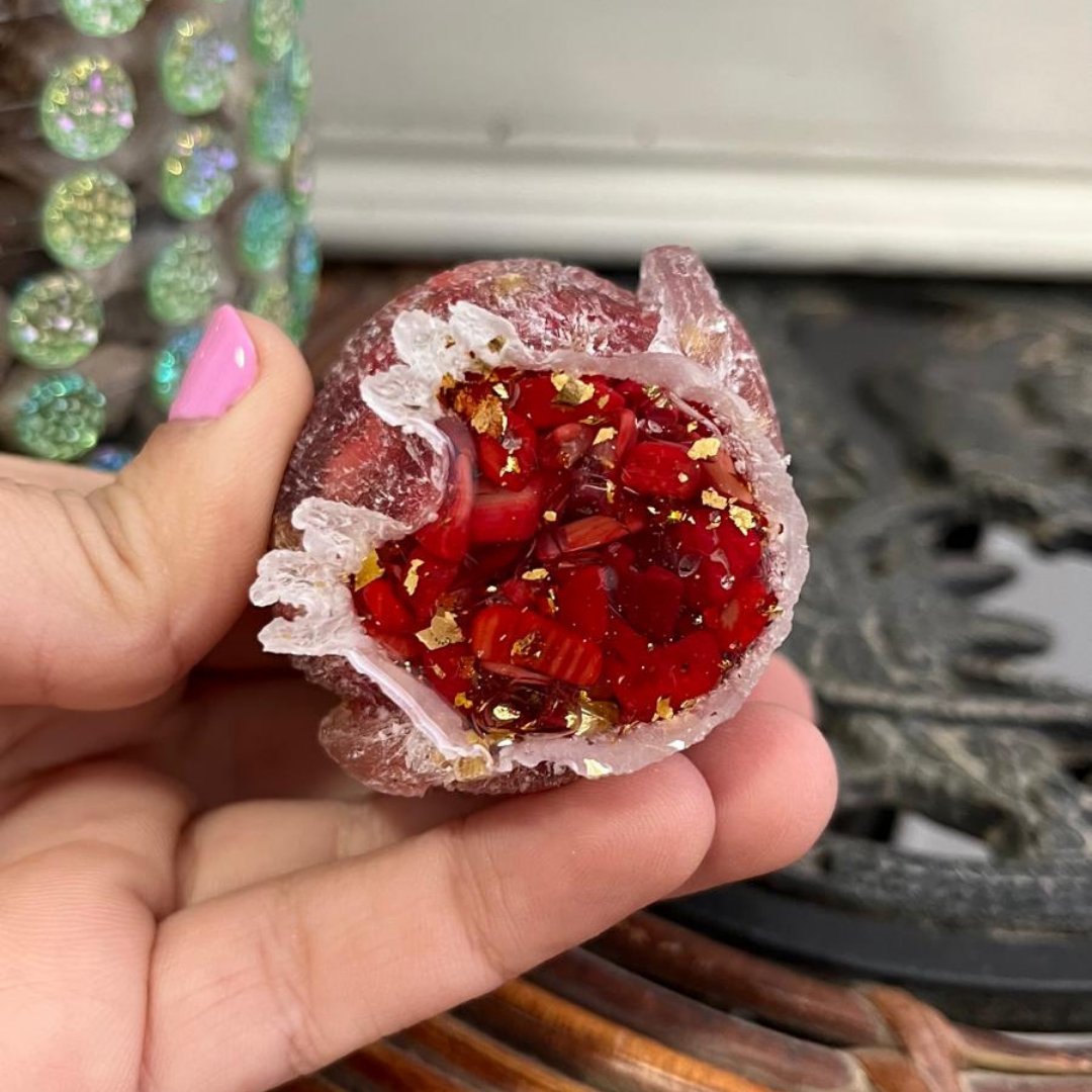 Búho Fénix Dorado (Coral Rojo y Oro)