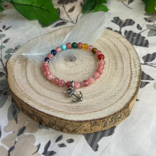 Pulsera Cuarzo Fresa 7 Chakras 6mm