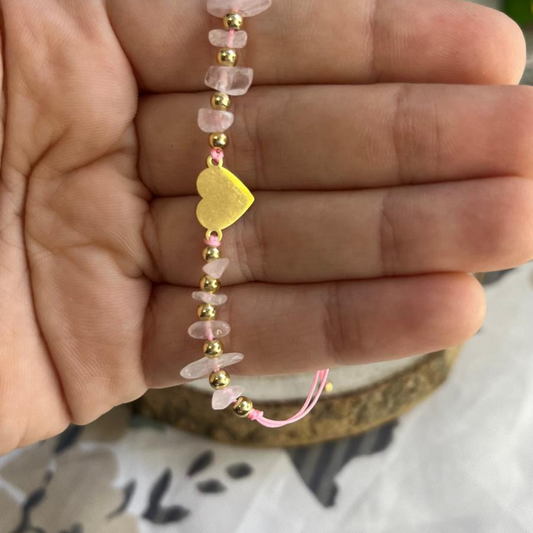 Pulsera Cuarzo Rosa Corazón