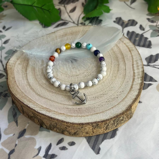 Pulsera Howlita Blanca 7 Chakras 6mm