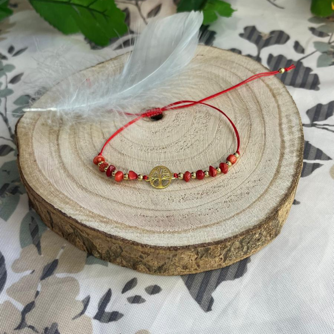 Pulsera Coral Rojo Árbol de la Vida