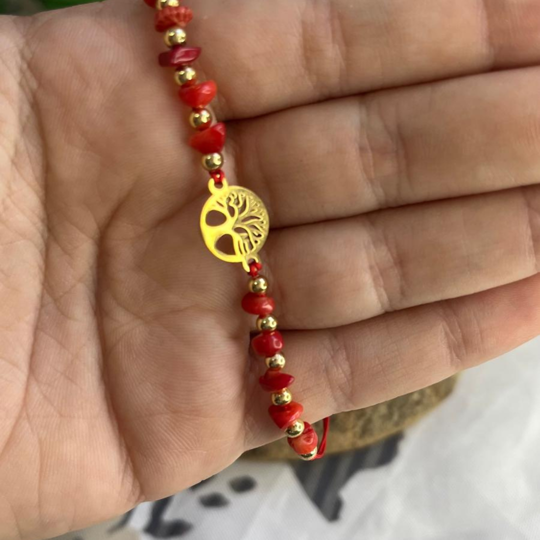 Pulsera Coral Rojo Árbol de la Vida