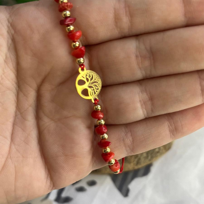 Pulsera Coral Rojo Árbol de la Vida