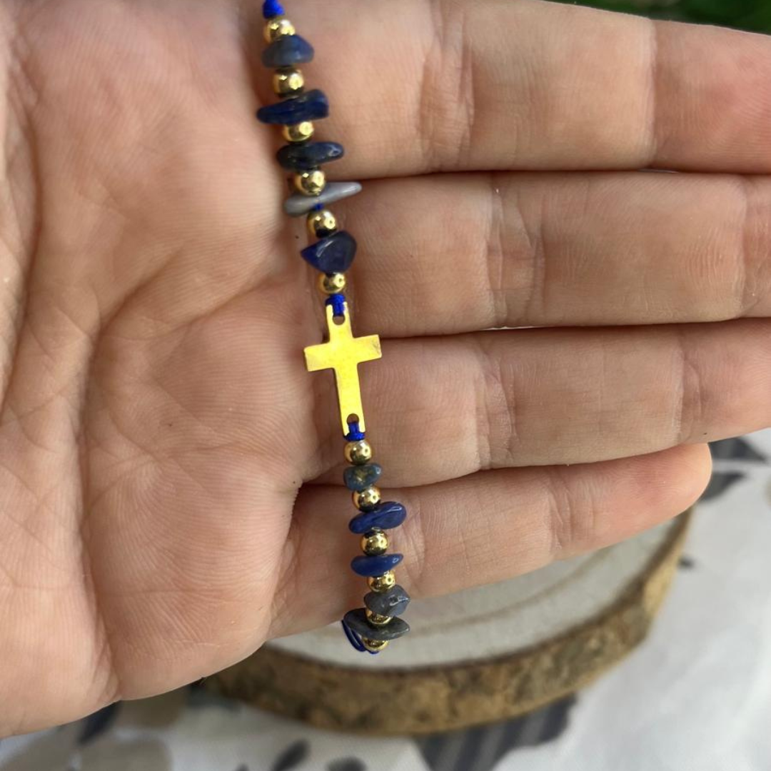 Pulsera Lapislázuli Cruz